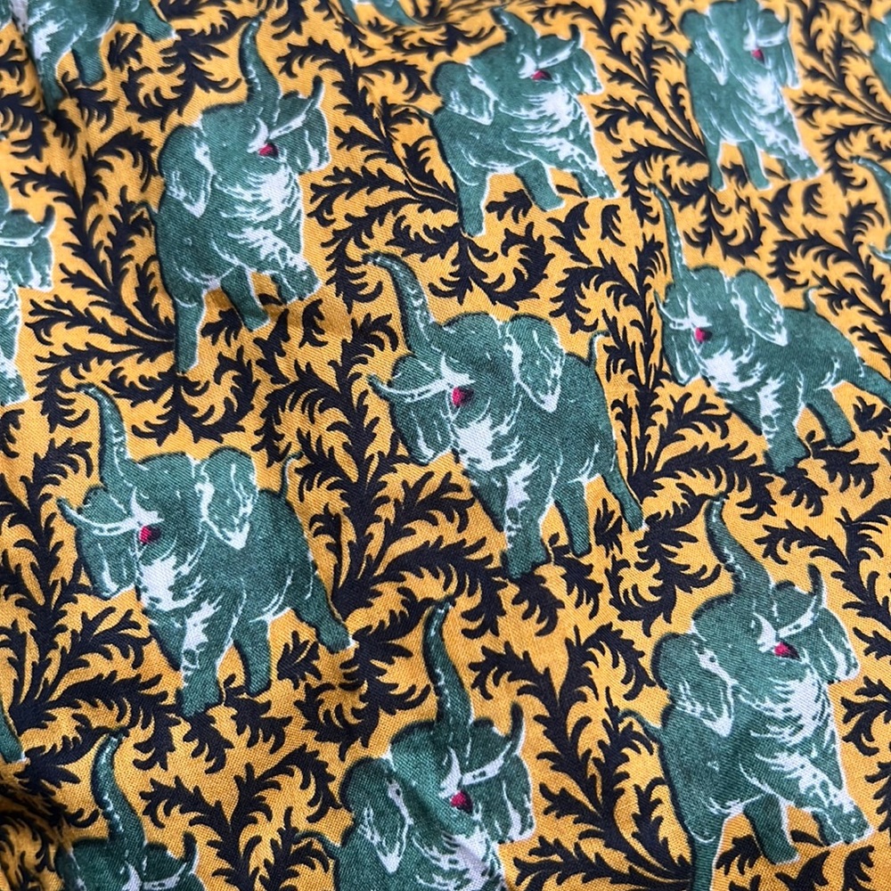 J.Crew Ratti Elephant Novelty Print A-Line Cotton Midi Skirt Gold Green Size 2 - Picture 2 of 9